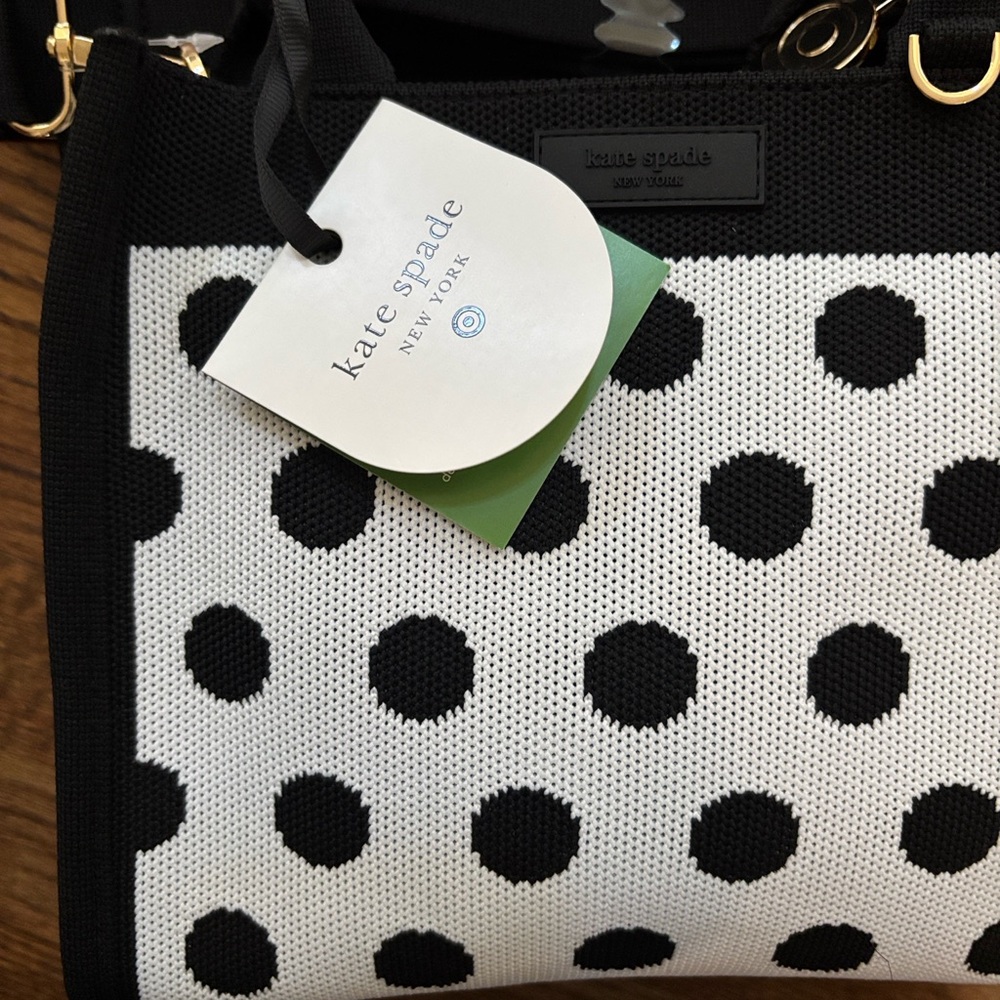 Kate Spade Black & White Polka Dot Top Handle Tote (removable crossbody strap) - Picture 3 of 4